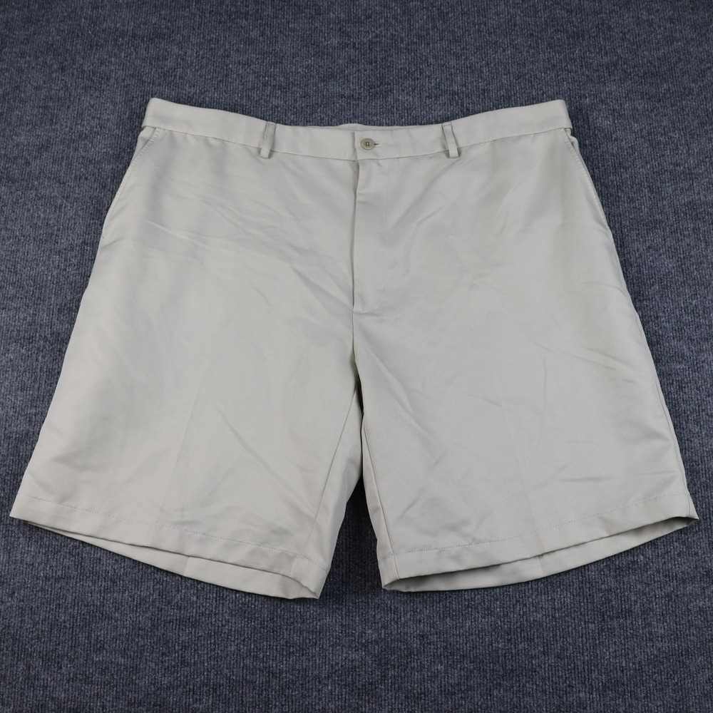Savane Shorts Mens 42 Khaki Flat Front Chino Dress Casual Polyester Pockets